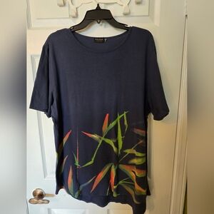 Poolhouse Navy T-Shirt with Colorful Leaf Design Size Xl